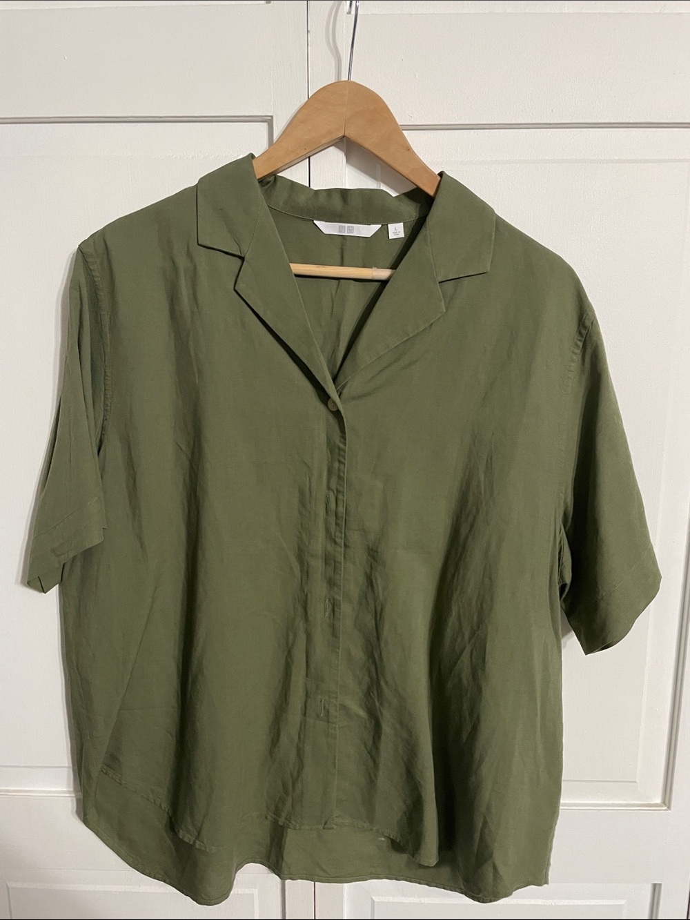 Uniqlo Boxy Short-Sleeve Button-Down Shirt - Olive - Large